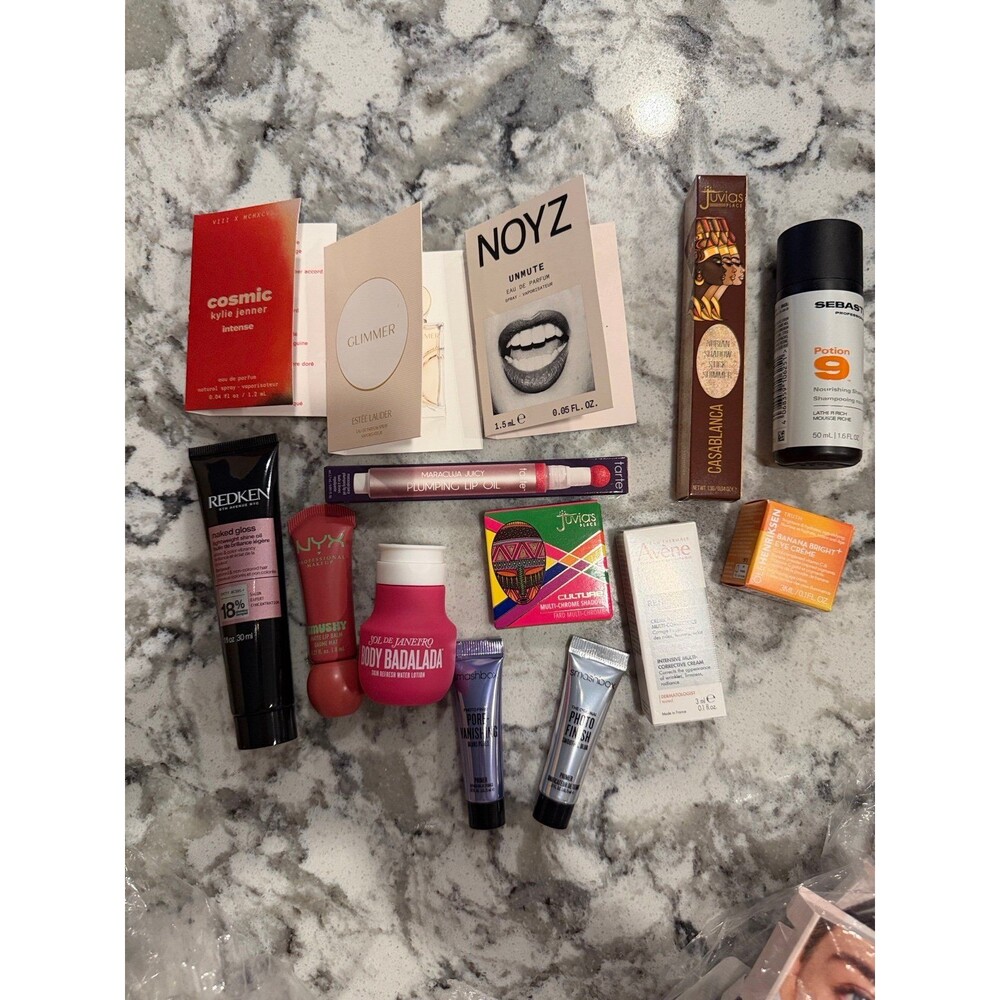 Fragrance, makeup, skincare, and hair bundle.